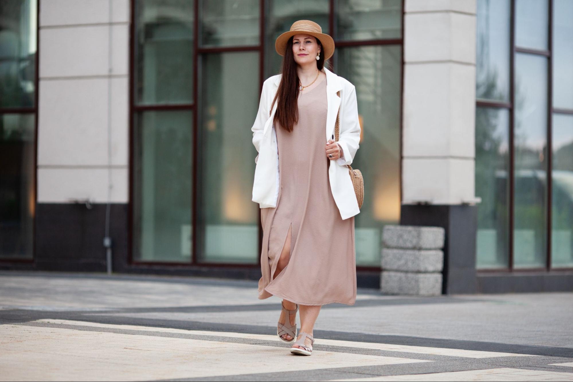 Formal dress and blazer outfit