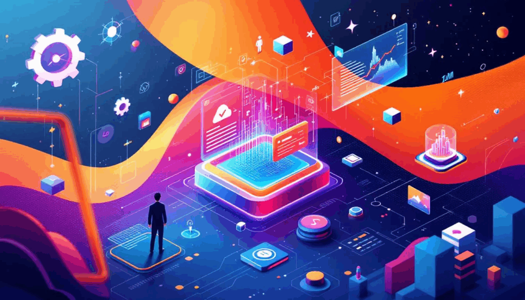 A futuristic concept of app support trends with new technologies and user needs.