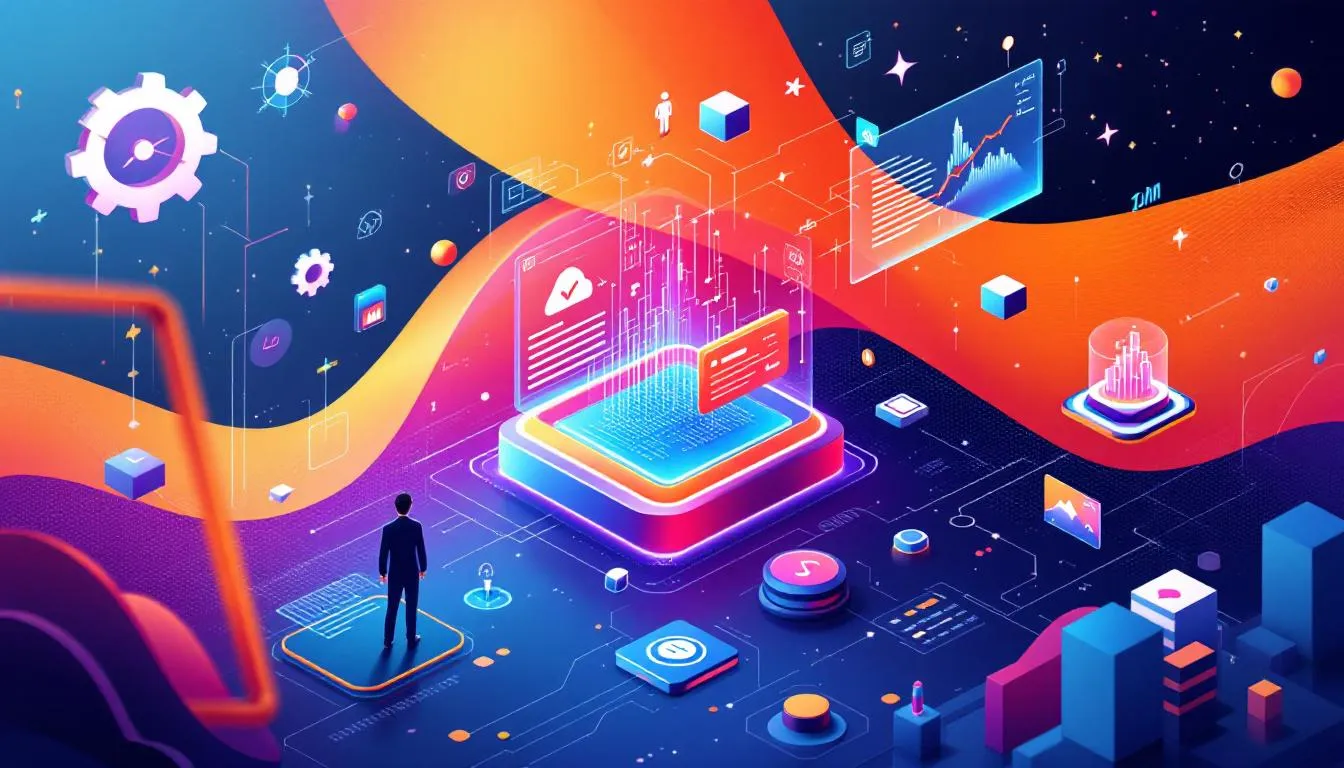 A futuristic concept of app support trends with new technologies and user needs.